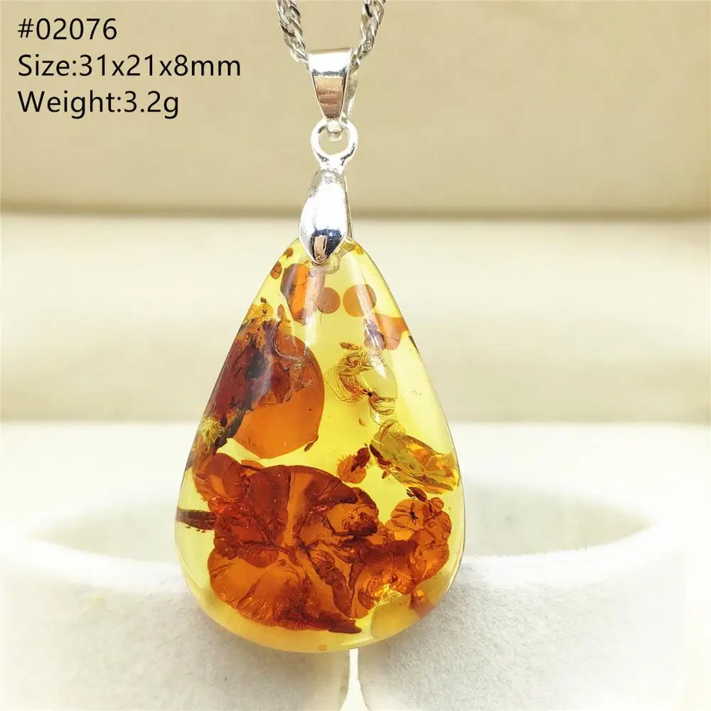 Natural Piebald Red Amber Pendant Yellow Amber Water Drop Gemstone Pendant Necklace Jewelry AAAAA