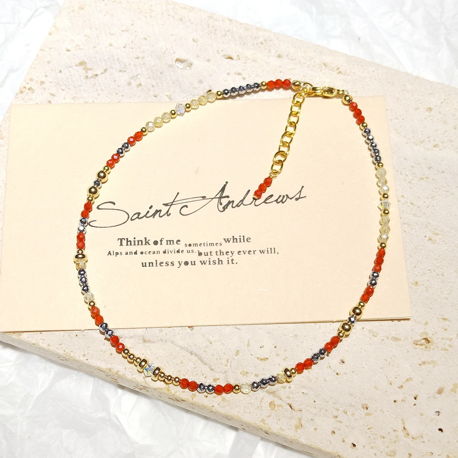 

Lii Ji Carnelian Citrine Hematite 14K Gold Filled Beaded Anklet 24+3cm Crystal Handmade Jewelry For Women Gift