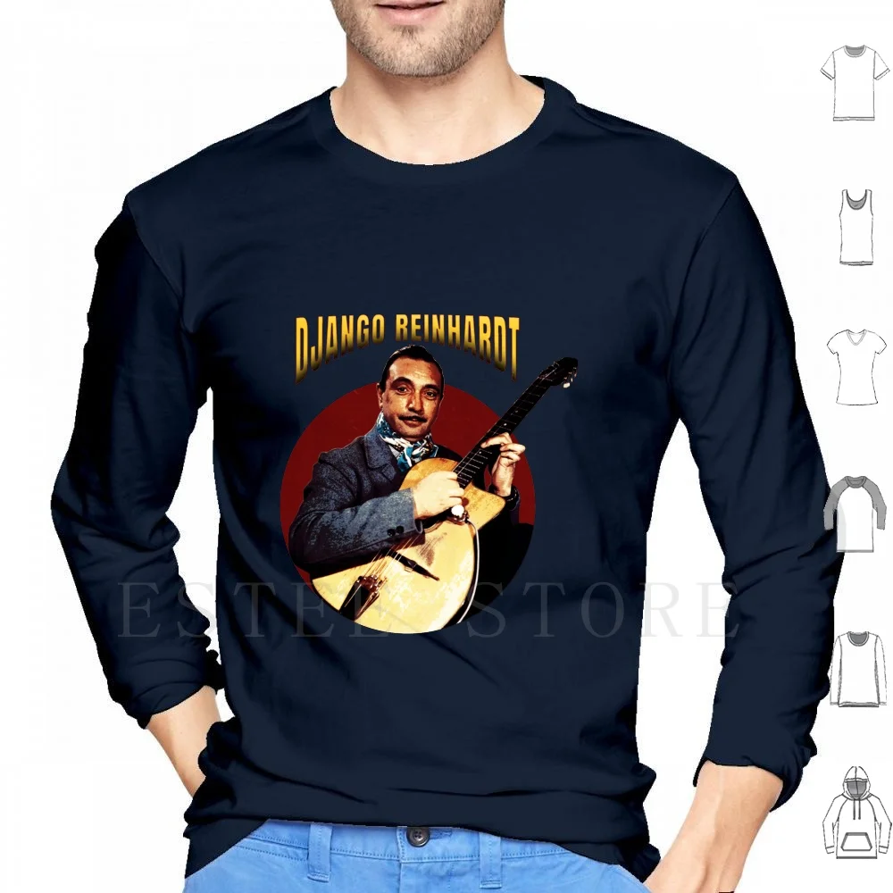 Django Reinhart The Legend Musician On Vintage Style Hoodie Long Sleeve Django Reinhardt Musician Jazz Bebop Legend Gypsy