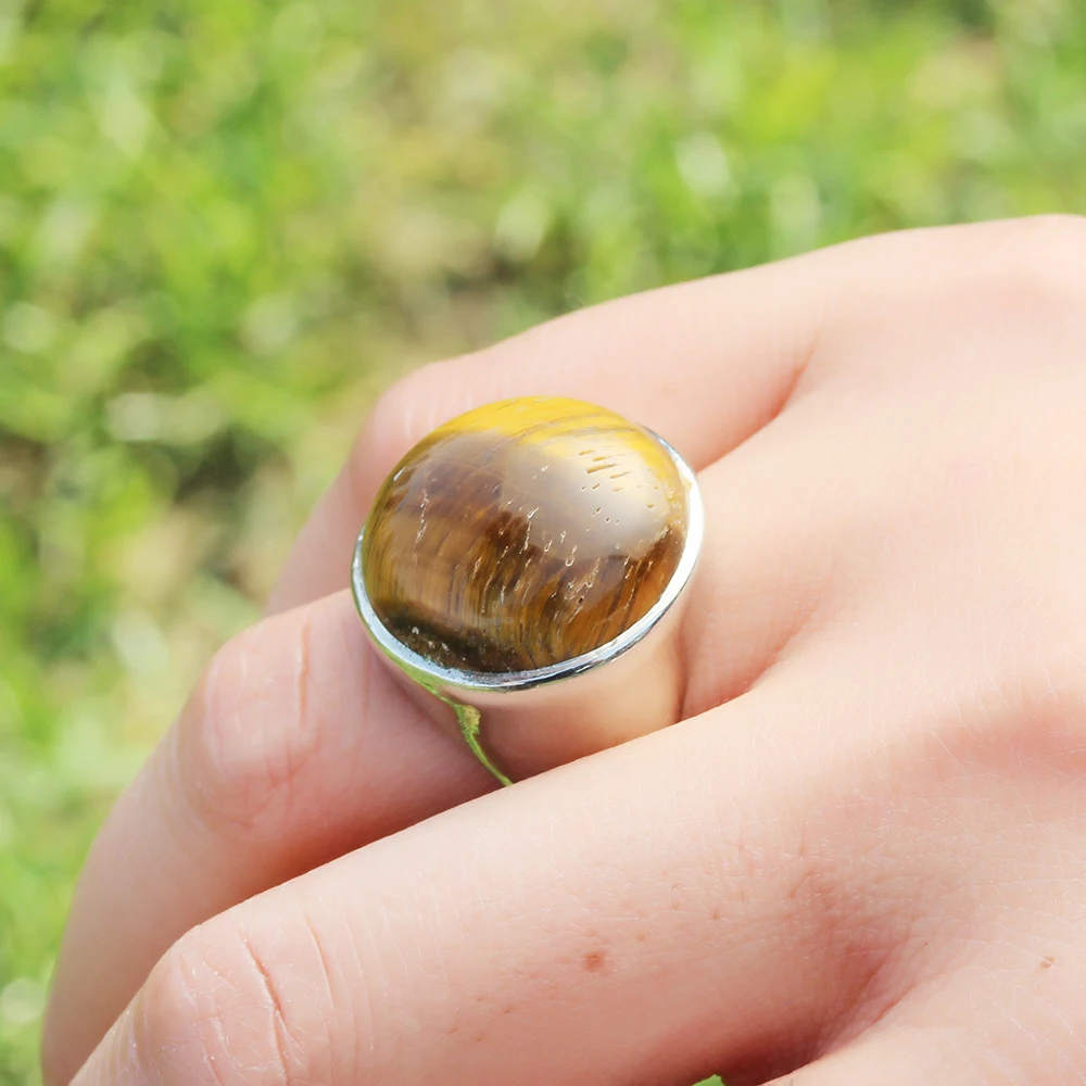 Fashion Oval Tiger Eye Natural Stone Ring for Men Women Bohemian Silver Color Rings Party Wedding Jewelry Hot Sale Wholesale