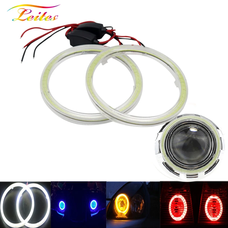 2x Super Heldere Haloringen COB LED Angel Eyes Koplamp 60mm 70mm 80mm 90mm 100mm 110mm 120mm Auto Motor DRL Gloeilamp Lamp