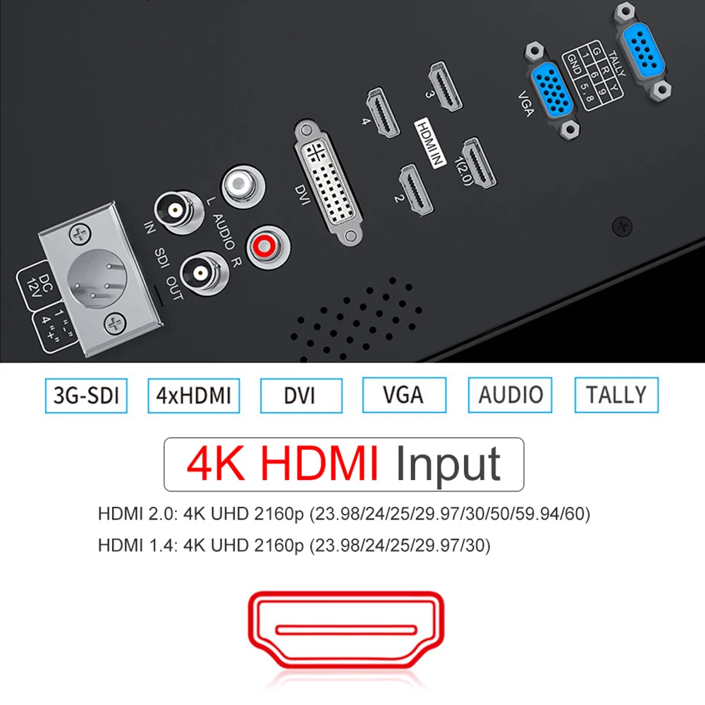 Seetec 4K156-9HSD-384 15.6 Inch IPS UHD 3840x2160 4K Broadcast Monitor with 3G-SDI HDMIx4 Quad Split Display Director Monitor - Image 5