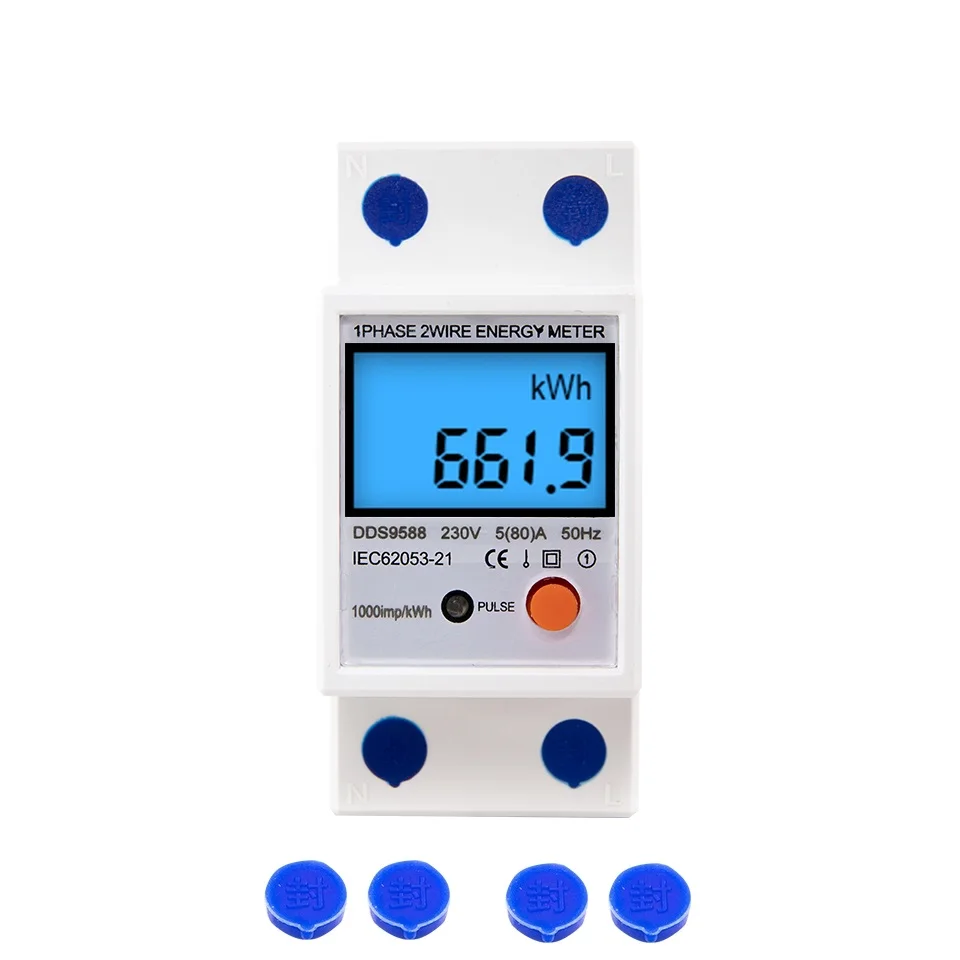 مقياس الطاقة الرقمي ، مقياس طاقة التيار المتردد Din Rail KWH ، الجهد الحالي مع إضاءة خلفية مع وظيفة إعادة الضبط 220V/230V 5(80)A