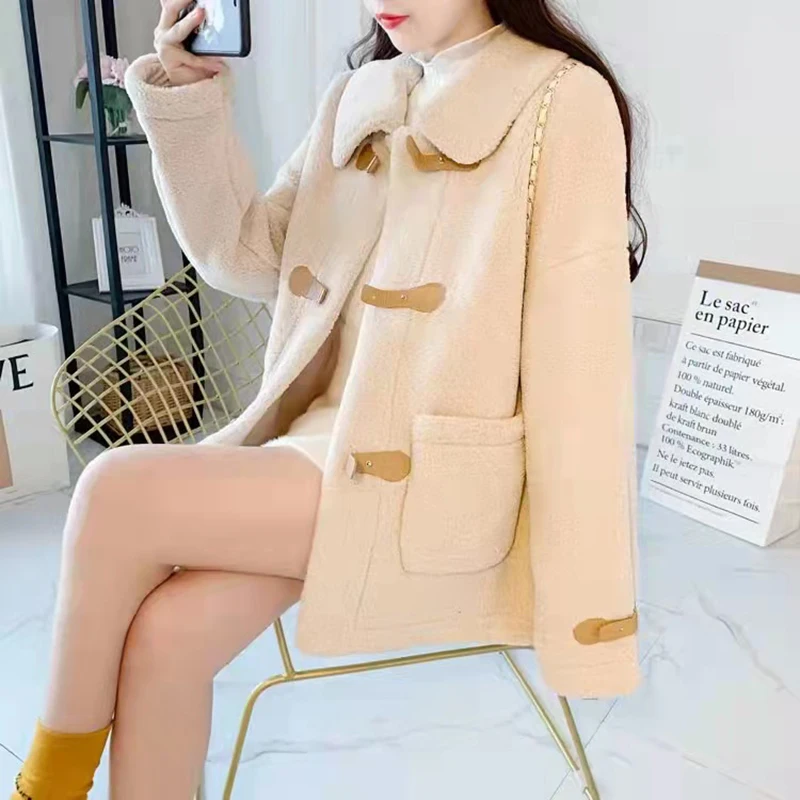 Fur One-piece Imitation Lamb Fur Coat Female Short Short 2023 Autumn And Winter New Fake Fur Loose All-match Blouse