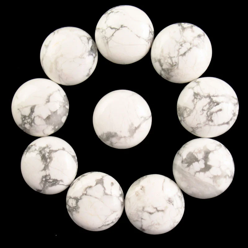 

10Pcs 16x6mm Wholesale Round CAB Cabochon Natural Stone White Howlite No Drilled Hole Bead For Jewelry Making Bracelet