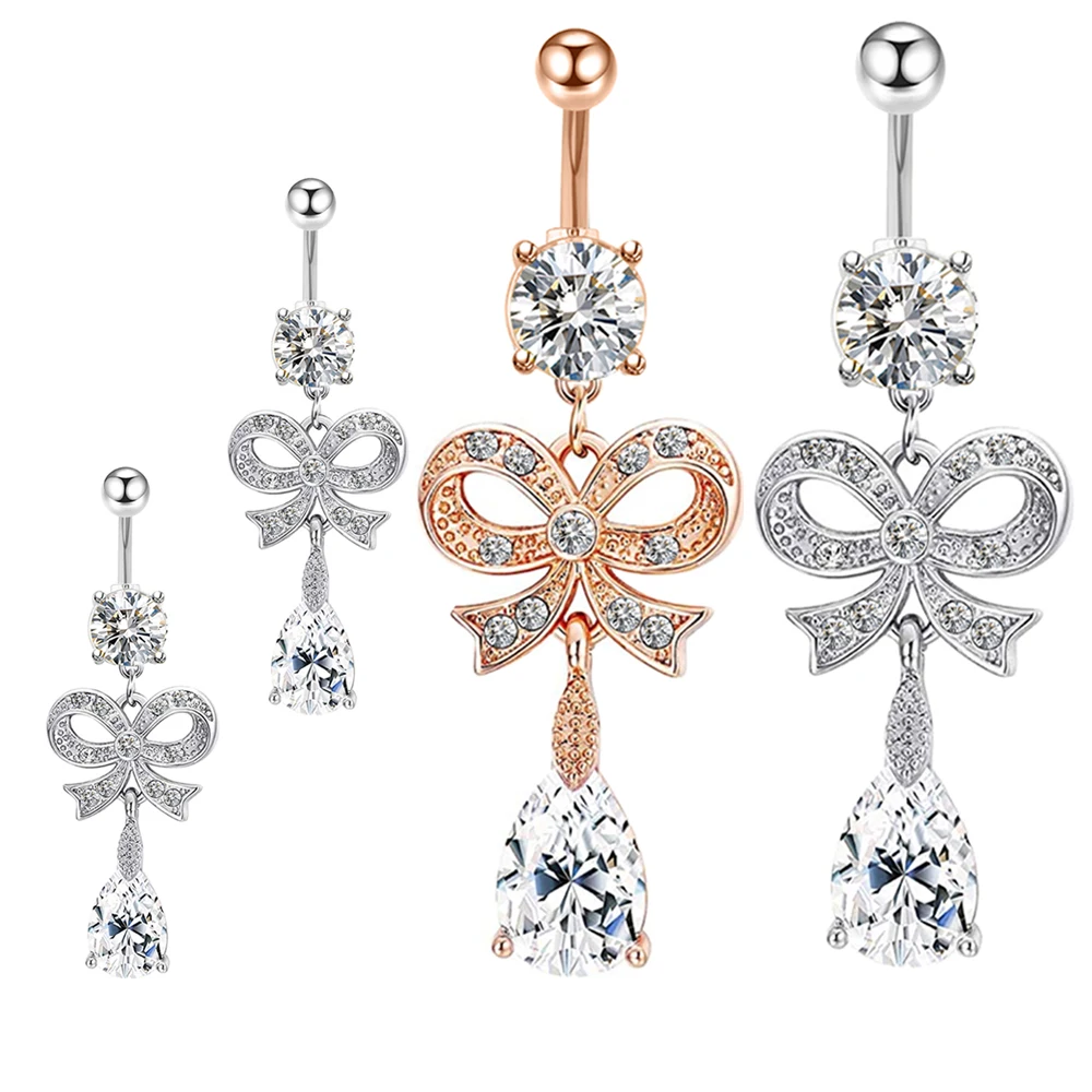 

Stainless Steel Dangle Belly Button Rings Navel for Women Butterfly Long Dangle zircon Navel Bar Body Piercing set pack rose