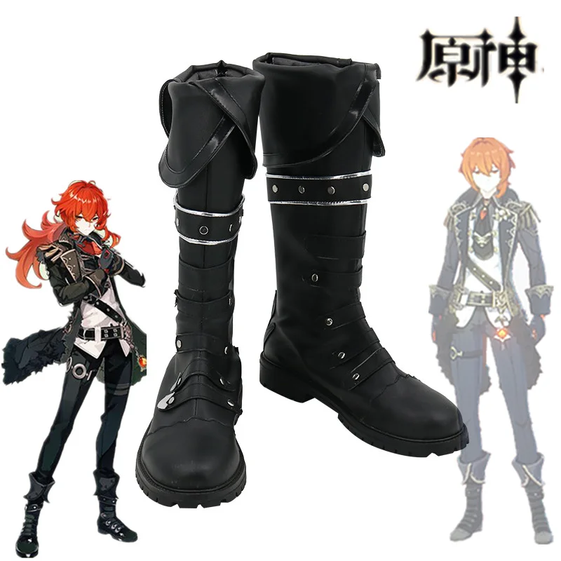 

Genshin Impact Diluc Ragnvindr Games Customize Cosplay Low Heel Shoes Boots Halloween Carnival Cosplay Costume Accessories