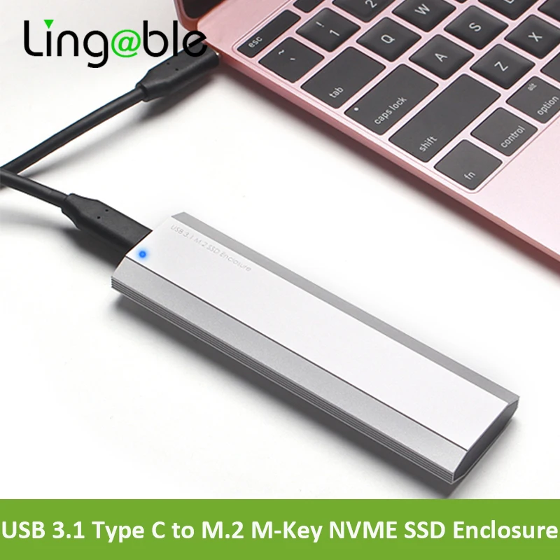 Lingable NVMe PCIe M.2 SSD to USB 3.1 Type C Gen2 Enclosure 10Gbps External SSD Case PCI-E M2 M-Key Hard Drive Converter Cable