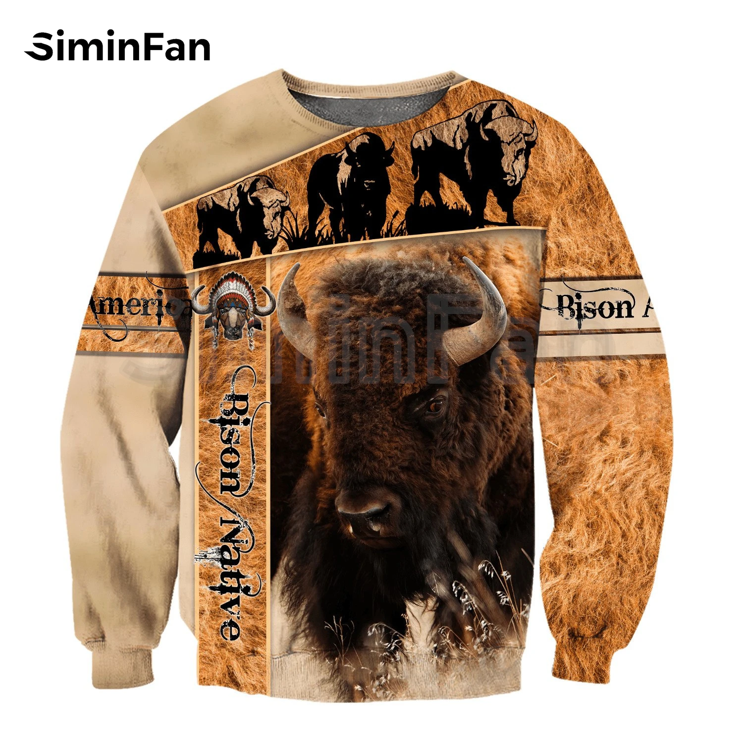 Retro Tribal Bison Pattern Mens 3D Print Hoodies Unisex Casual Sweatshirt Harajuku Pullover Women Tracksuit Jacket Streetwear 37