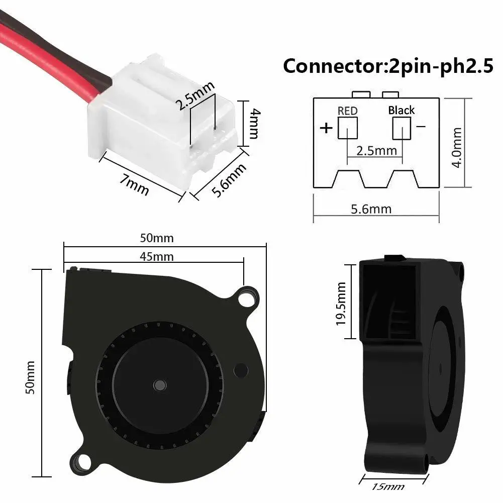 PCS 4 Blower Cooling Fan Hotend Extruder 3D Printer 5015 Brushes DC 50x50x15mm 12V/24V Cooling Fan 2 Pin Terminal