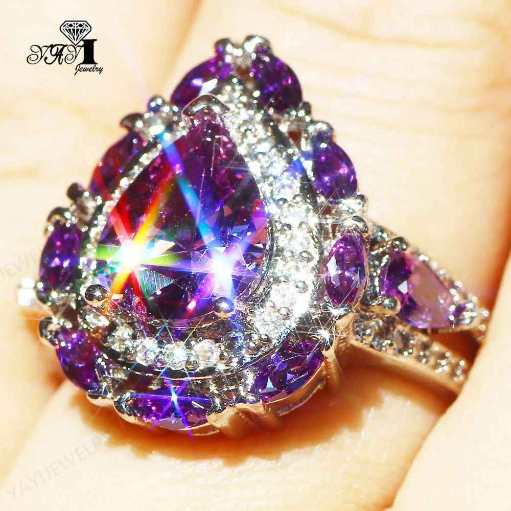 YaYI Jewelry Fashion  Princess Cut 12CT Purple Zircon Silver Color Engagement Rings wedding Lover Rings Party Rings 1133