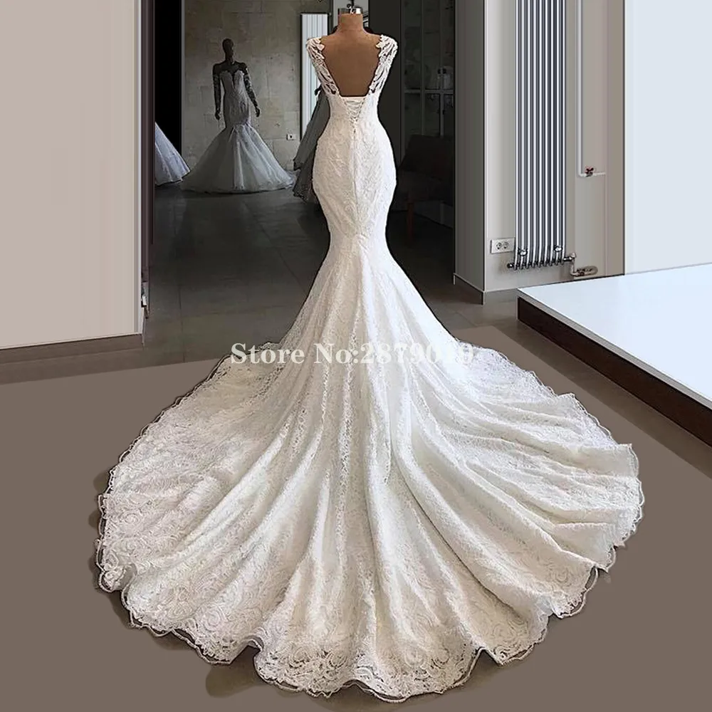 Ivory Mariage Wedding Dresses Mermaid Lace Beaded Floor-Length Women Dress Muslim Wedding Dress Bridal Gown Middle East Dubai