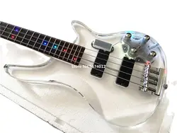 High quality custom version 4 string acrylic crystal transparent plexiglass electric bass guitar LED color flicker.Free shipping