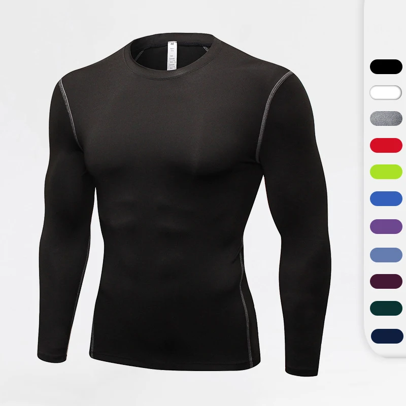 Men Trainning Compression Clothing Quick Dry Long Sleeve T Shirt Elastic Crossfit Bodybuilding Workout Running Tops Custom Logo