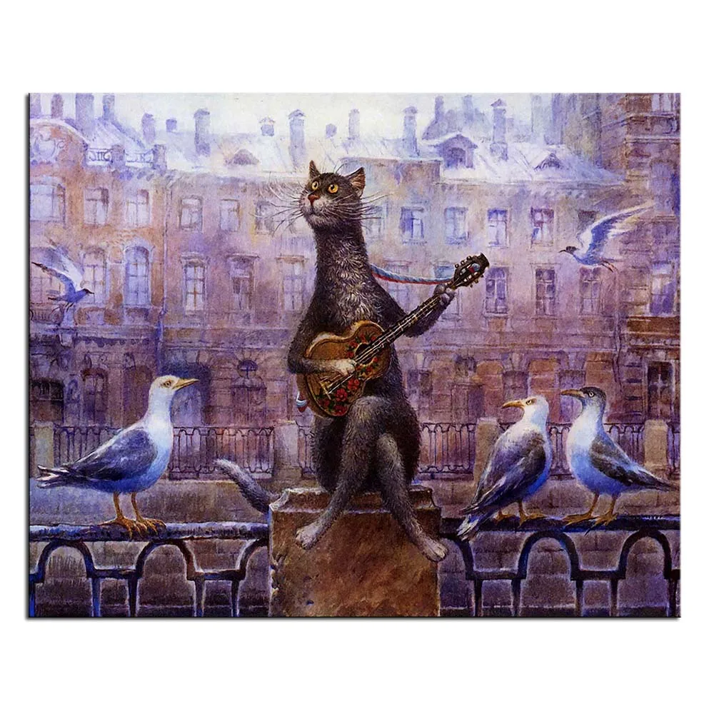 Minimallist Art Vladimir Rumyantsev Cats Poster print Cat painting animal lover gift Home decor for living room wall painting