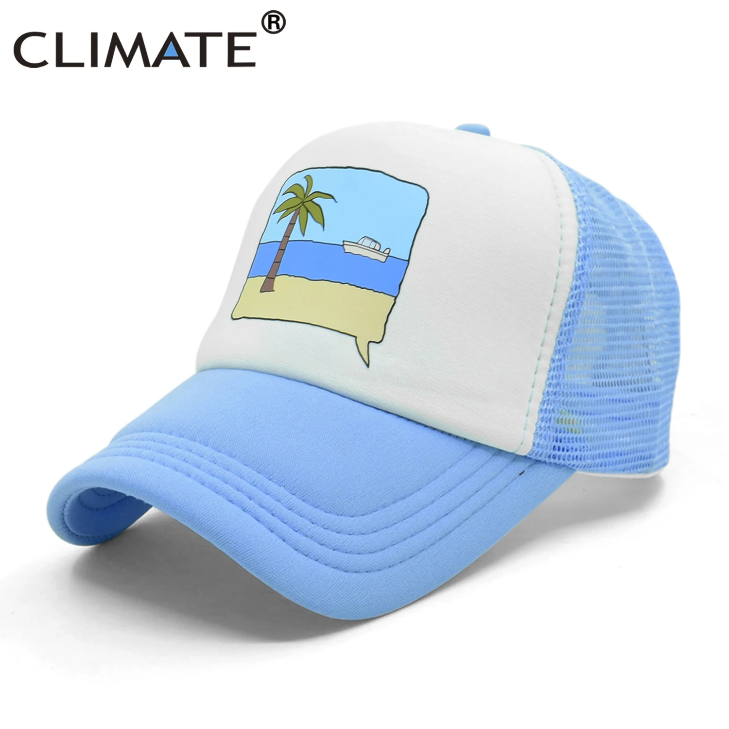 CLIMATE Seaside Trucker Cap Hat Surfing Vacation Caps Sandbeach Coconut Holiday Mesh Cap HipHop Hat for Men Women Youth