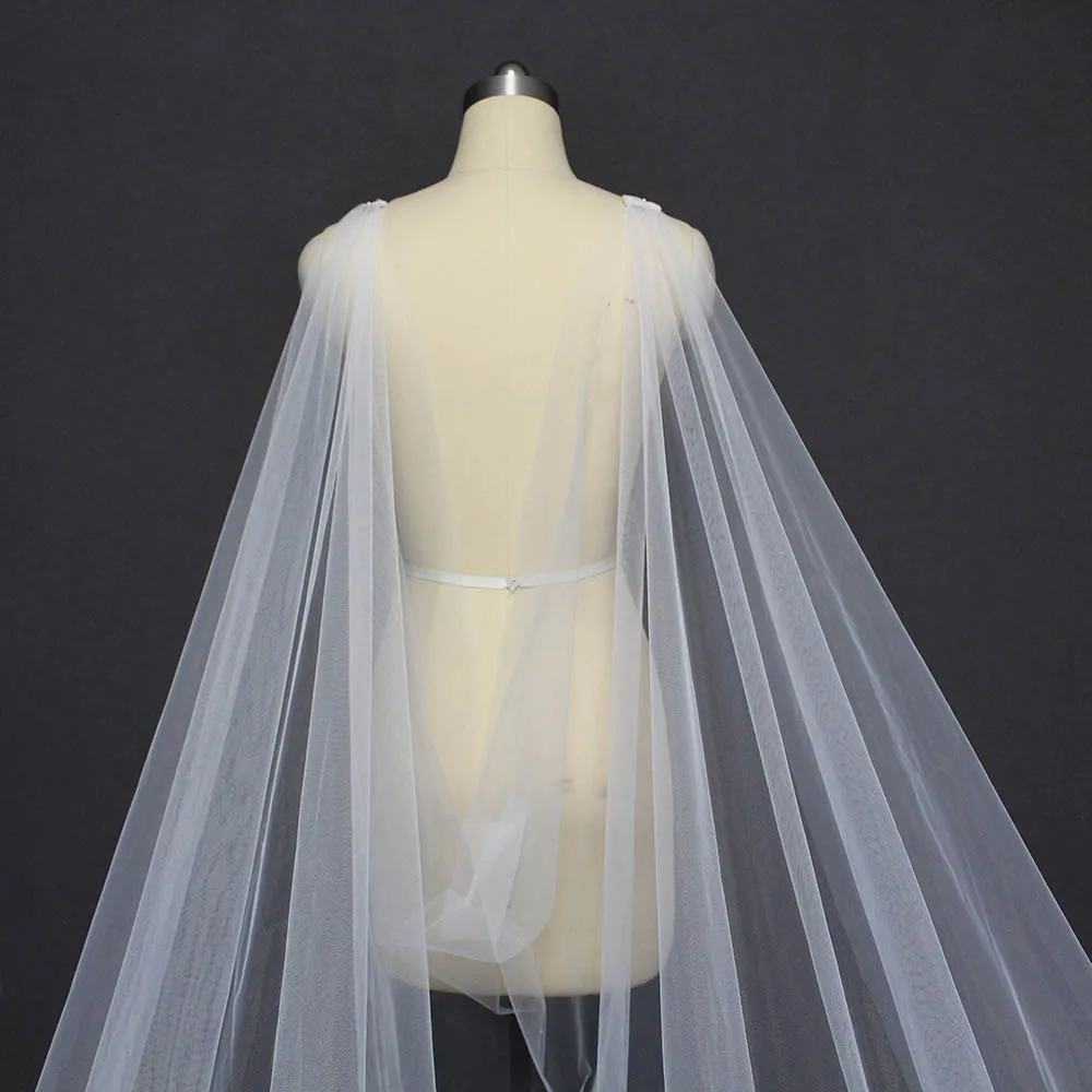 Real Foto Panjang Pernikahan Cape Kualitas Tinggi 3.5 Meter Bolero Wedding Putih Gading Bridal Cape Bolero untuk Gaun Pengantin