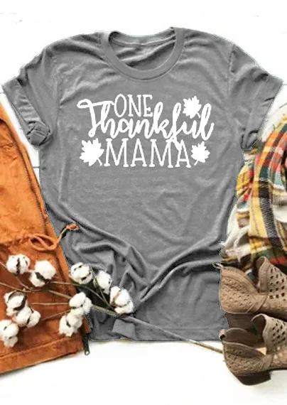 Hipster Fall Leaf Grappige Tee Dames Gift Dankbaar Mama Grijs Kleding Tops Drop Schip Een Dankbaar Mama Tumblr Brief T-shirt