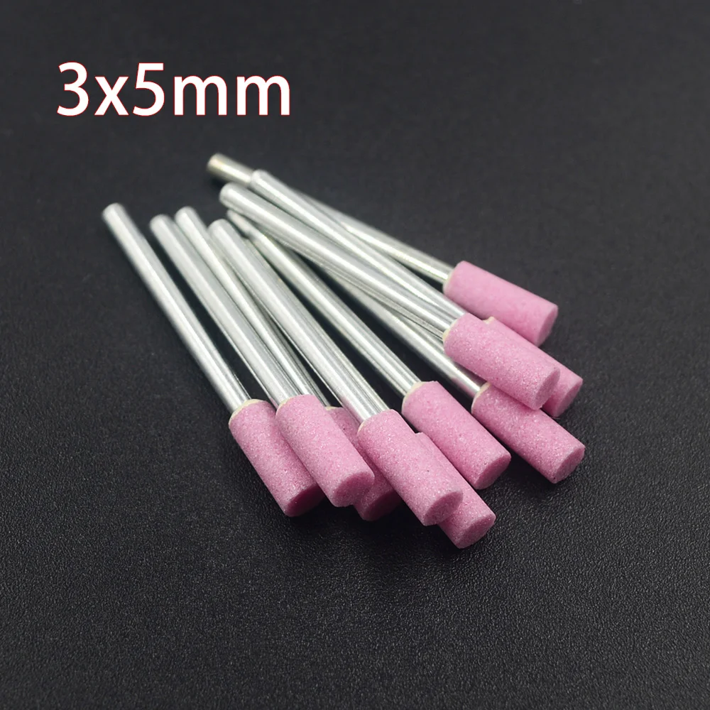 10pcs 3mm Shaft Mounted Ceramic Grinding Head Polishing Abrasive Wheel Dremel Rotary Power Tools Cylinder Pink