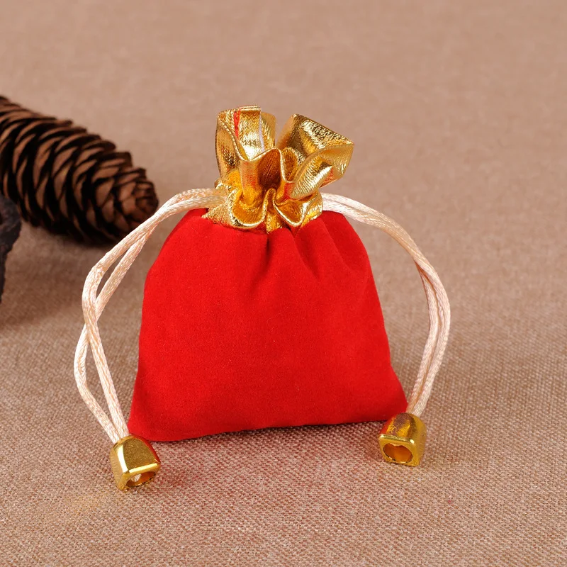 

100pcs/lot 7x9cm Gold Opening Christmas Bell Drawstring Velvet Pouches For Jewelry Bags Pearls Beads Storage Packaging Bag