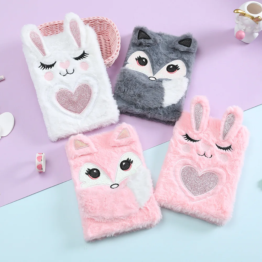 Plush Notebook with Lock Cute Dog Journal A5 Diary Unicorn Planner Organizer Kawaii Back to School Note Book Korean Sketchbook