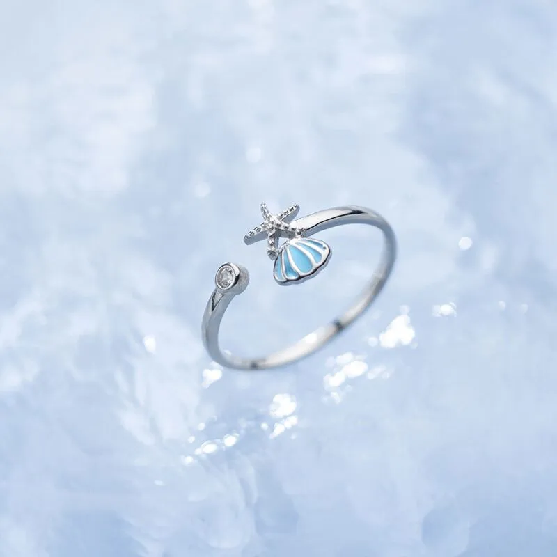 موضة جديدة الإبداعية قذيفة نجم البحر الزركون 925 فضة مجوهرات مزاجه الجنية شخصية الحلو افتتاح خواتم TYB083