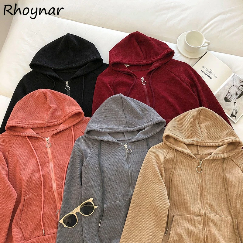 

Solid Basic Jackets Women with Hat All-match Simple Daily Loose Pockets Japanese Style Leisure Ulzzang Chic Fashion New Arrival