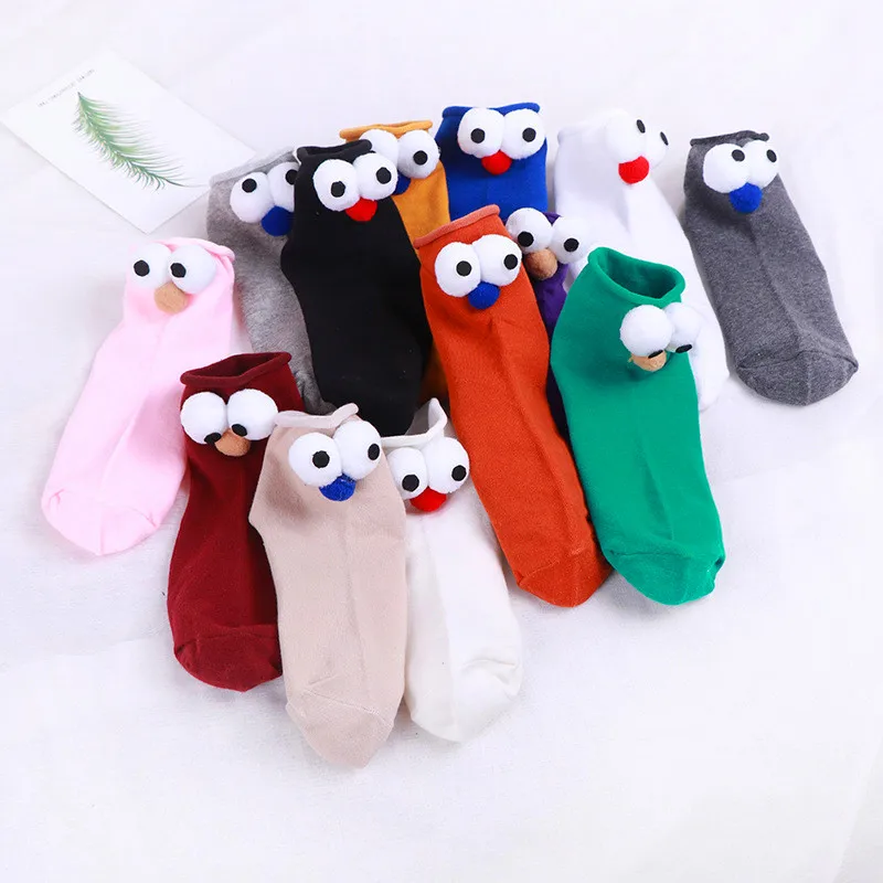 New Fashion Big Eyes Patterned Candy Colors Cartoon Funny Socks Harajuku Women Cute Cotton Short Socks Kawaii School Girl Socks