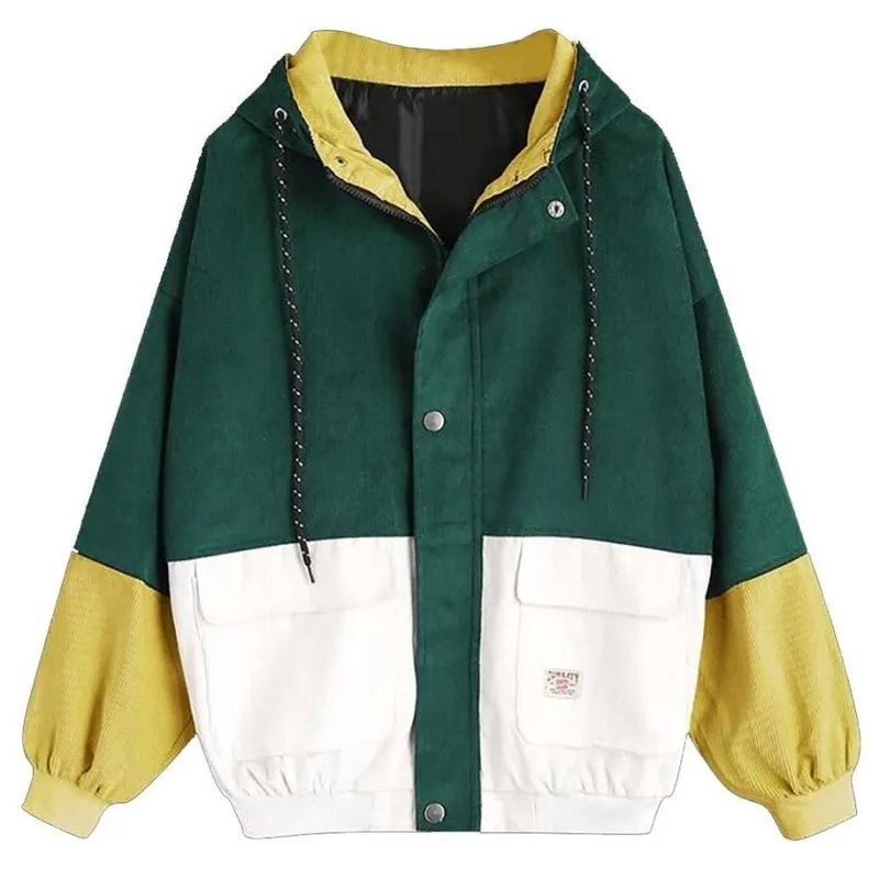 

New Autumn Women Coats Corduroy Patchwork Oversize Zipper Jackets Windbreaker Coats and Jackets Women Baseball-Uniform Clothes