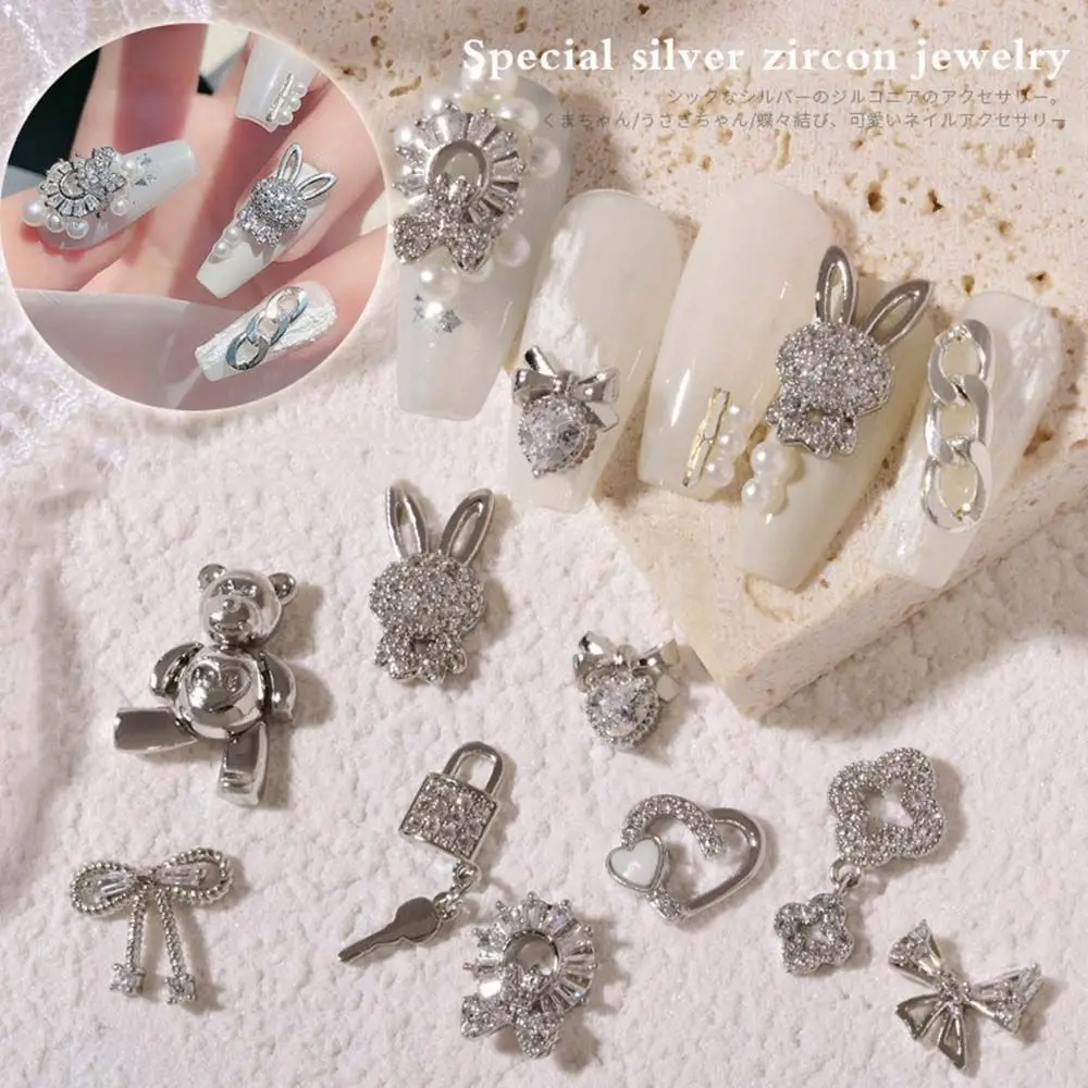 

Luxury Nail Diamond Jewelry Silver Bear Bow Bunny Love Glitter Luxury Nail Decoration