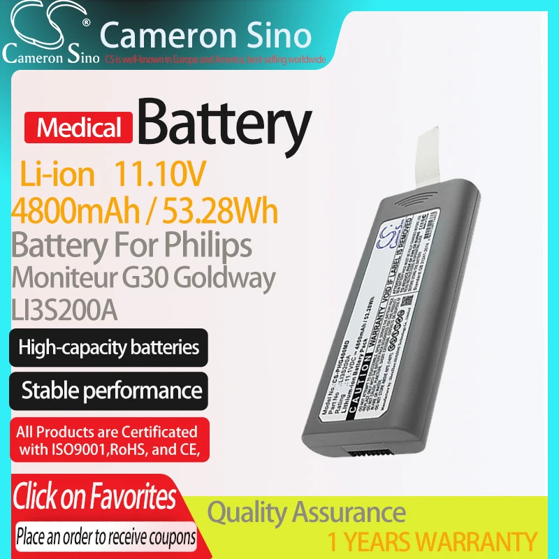 CameronSino Battery for Philips Moniteur G30 Goldway fits Philips LI3S200A Medical Replacement battery 4800mAh/53.28Wh 11.10V