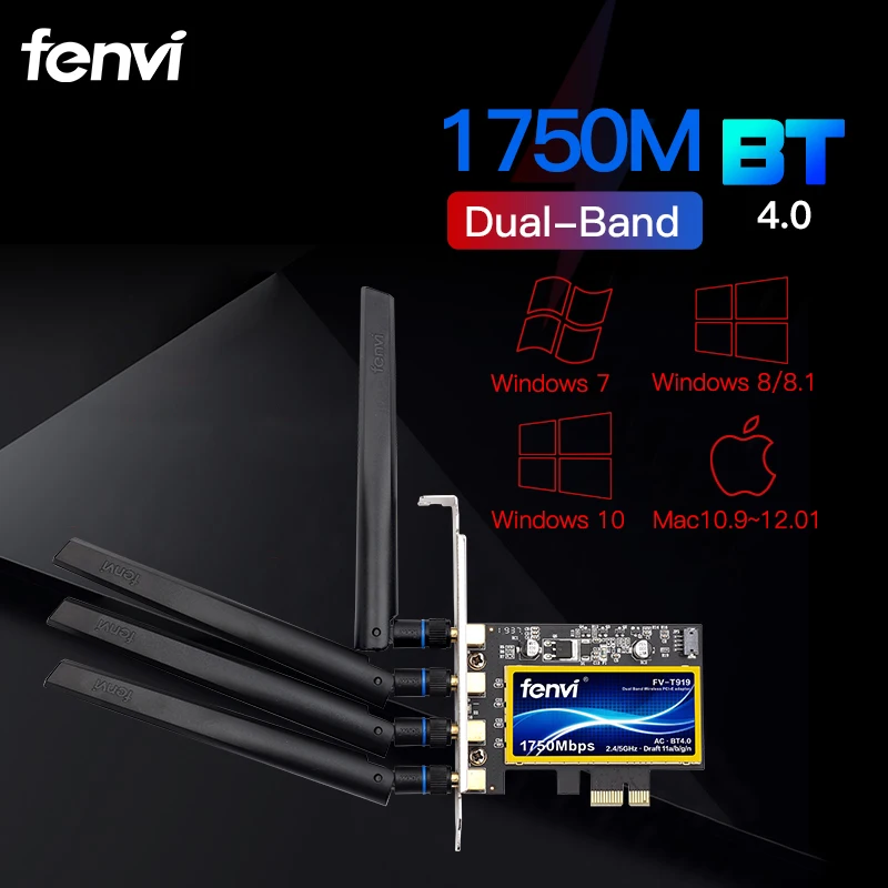 FENVI T919 Dual Band 1750Mbps 802.11AC Hackintosh BCM94360 MacOS Bluetooth 4.0 PCI-E Desktop WiFi Adapter Wireless Network Win10