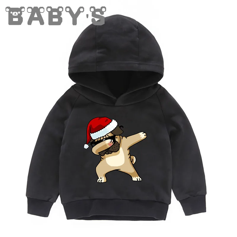 Children Hooded Hoodies Kids Christmas Dabbing Cat/Pug/Panda Santa Hat Sweatshirts Baby Pullover Tops Girls Boys Clothes,KMT5242