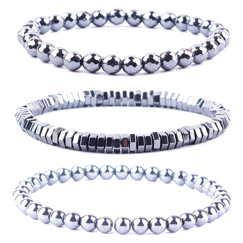Weight Loss Magnetic Therapy Bracelet for Women Hematite Stone Beads Stretch Health Care Bracelet  Homme Stainless Steel Jewelry