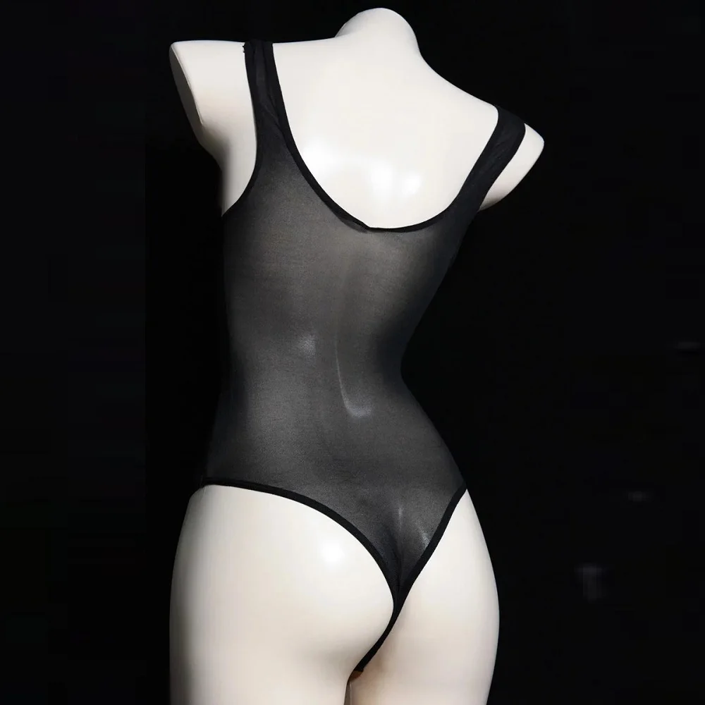 With JJ Sleeve Men's Sexy Stockings One Piece Bodysuit U Convex Pouch Oily High-fork COCKring Open Sheath Tight Bandage Gay Wear