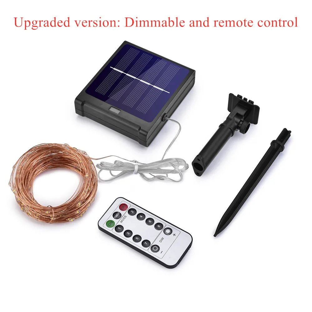 Guirnalda de luces LED solares para exteriores, luces impermeables regulables de 11m/21m, color verde/rojo, para fiestas navideñas y jardín