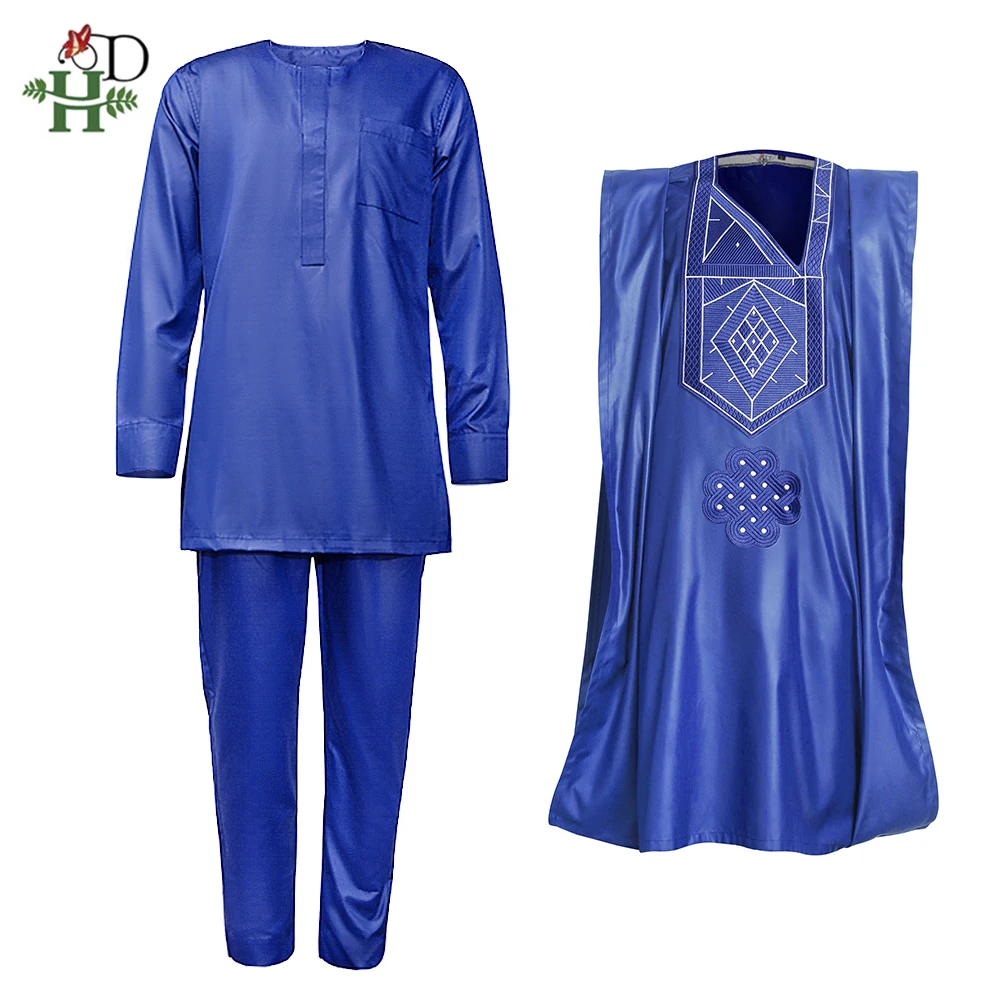 H & D Tenue Africaine Hommes Ankara Styles Agbada africano per uomo 2022 ricamato Boubou tradizionale festa nuziale Set 3 pezzi