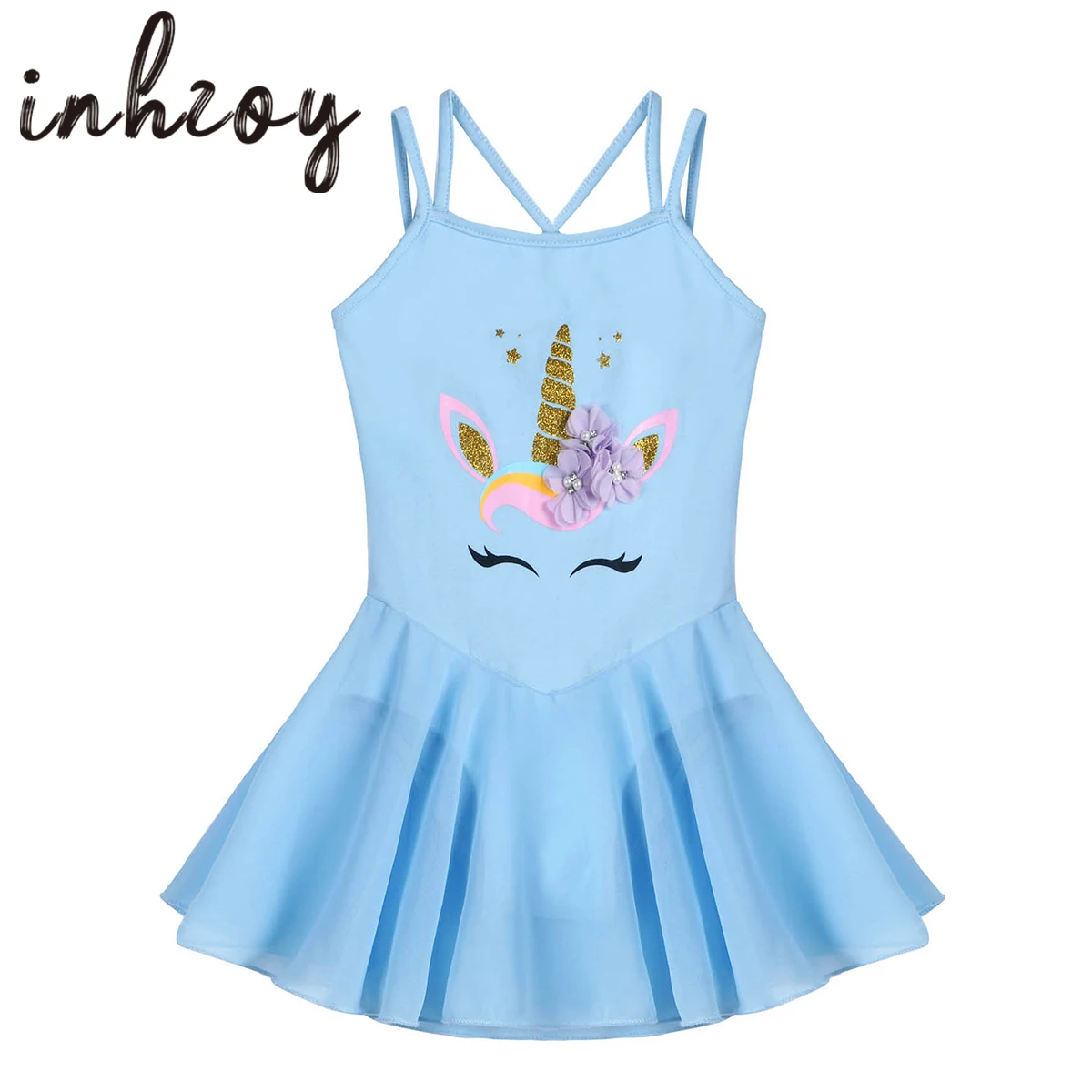 Ballet Tutu Dress Girls Sleeveless Cartoon Horse Print Dance Gymnastics Leotard Dress Kids Dancewear Performance Ballerina Dress