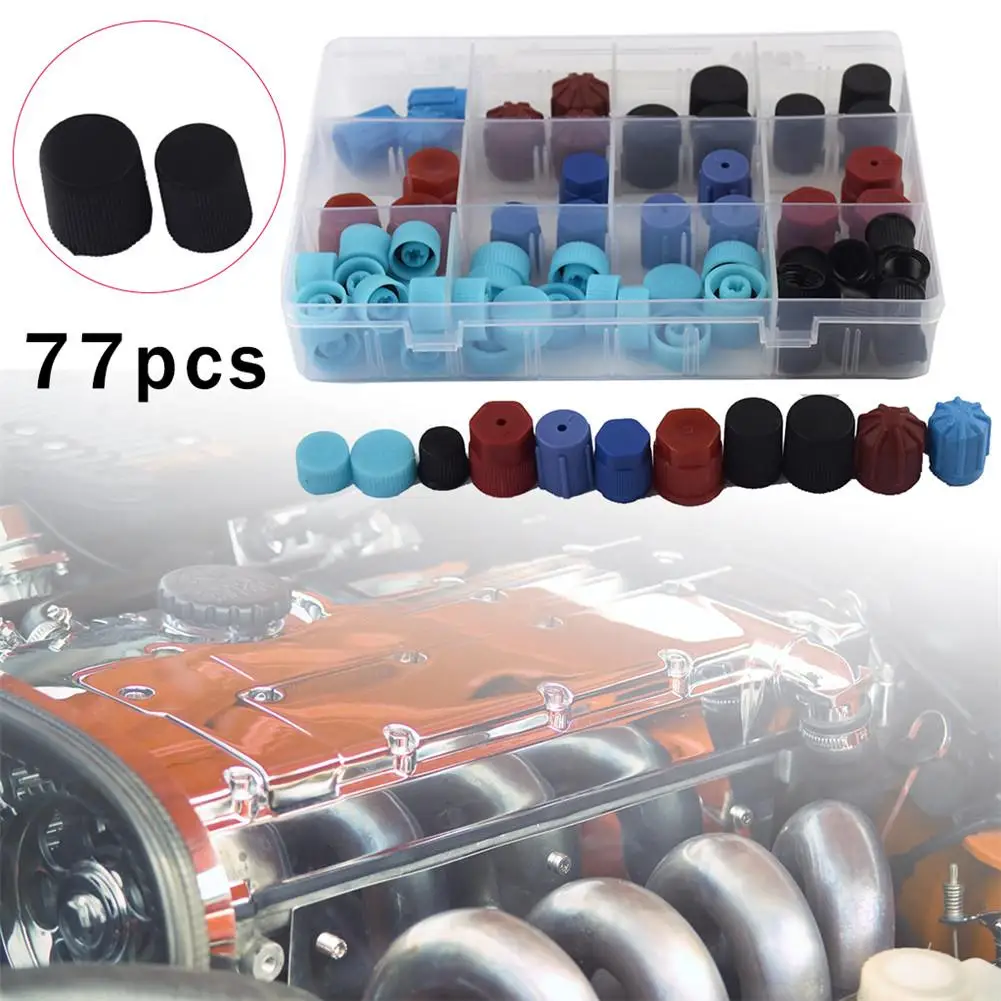 77pcs Universal A/C R134a R12 High Low Side Valve Core/Service Port Dust Cap Set Replacement Auto Air Conditioning Repair Parts