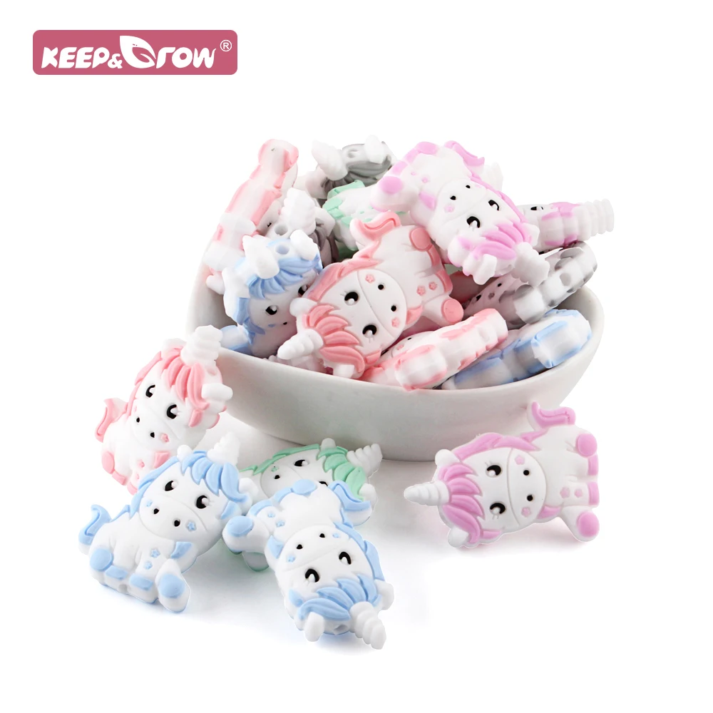 Unicorn Silicone Baby Beads 5/20/50pcs Cartoon Animal DIY Pacifier Dummy Sensory Jewelry Gift Toy Accessories Teething Pearl