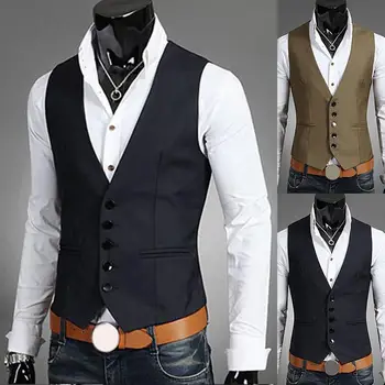 Homens colete sem mangas colete casual negócios blazer elegante casamento padrinhos traje masculino presente