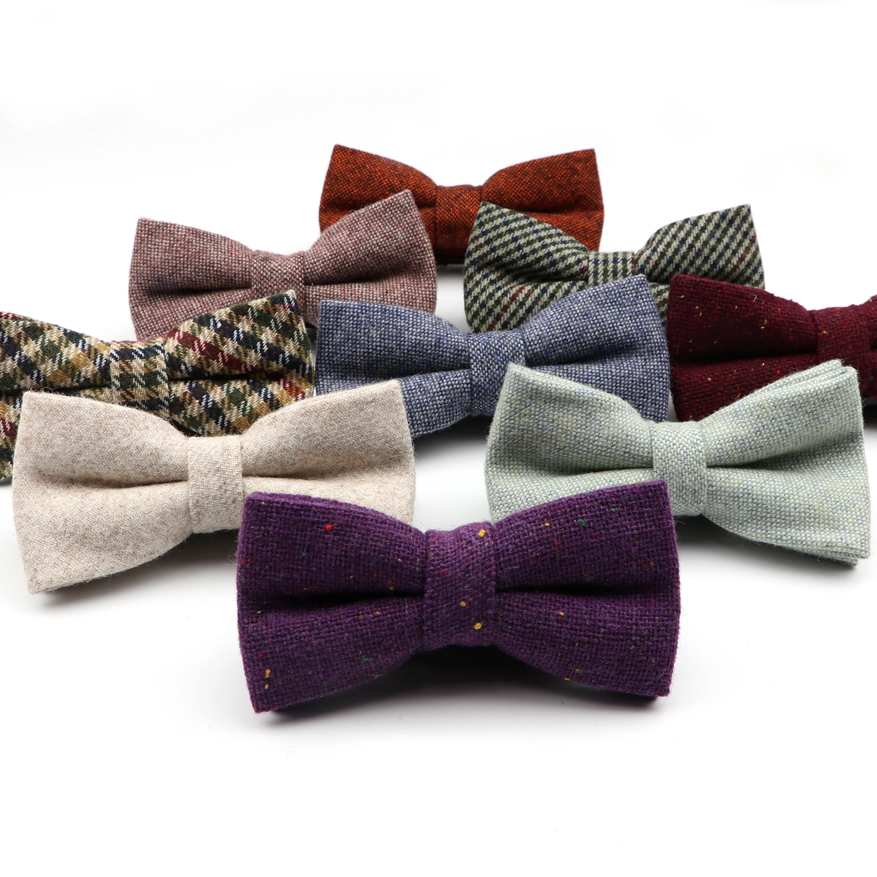 High Quality Men's Wool Cotton Bow Tie For Men Wedding Business Butterfly Solid Plaid Bowtie England Cravat Clothing Accessories