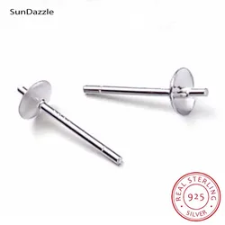 8pcs Real Pure Solid 925 Sterling Silver Earring Studs Needle Post Bow Head Pad Pins 3~8mm Settings DIY Jewelry Making