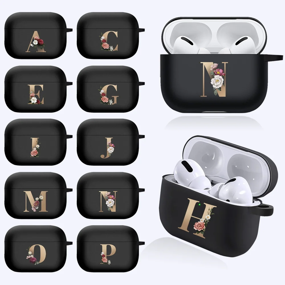 

Cute Floral Gold Initial alphabet Letter AirPods Case For Airpod Pro Cases Silicon Bluetooth Earphone Cover For Air Pods 3 Funda