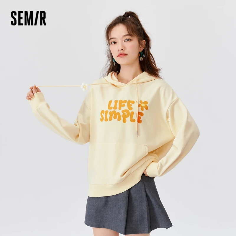 

SEMIR Sweatshirt Women Simple And Cute 2021 Autumn Hoodie New Casual Fashion Letter Loose Hooded Pullover Top