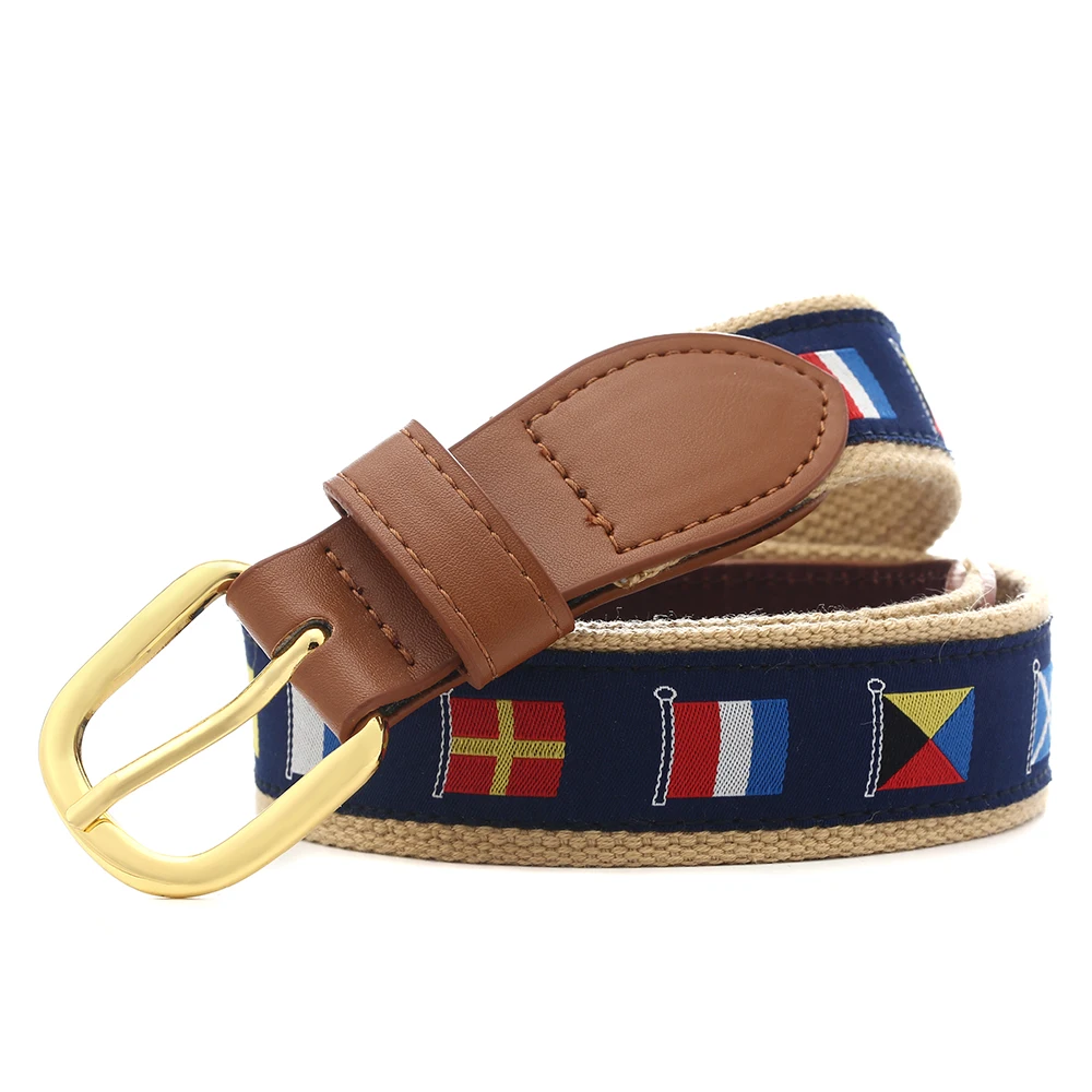 Galves ball leather canvas embroidered belt unisex