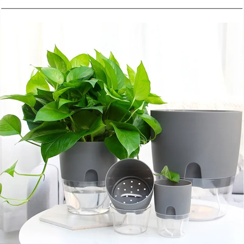 Lazy Self-watering Flowerpot Automatic Water Absorption Succulent Aquaculture Transparent Round Plastic Hydroponic Flowerpot