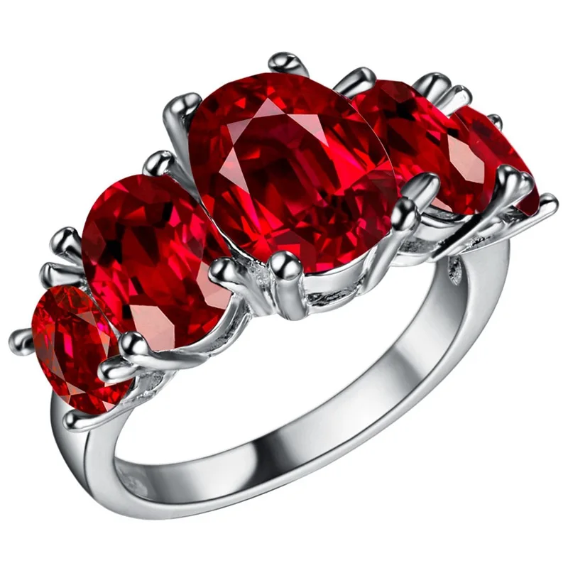 Cellacity Classic Silver  Jewelry Gemstones Ring for Women Amethyst Sapphire Ruby Emerald Powder crystal Wedding Engagement