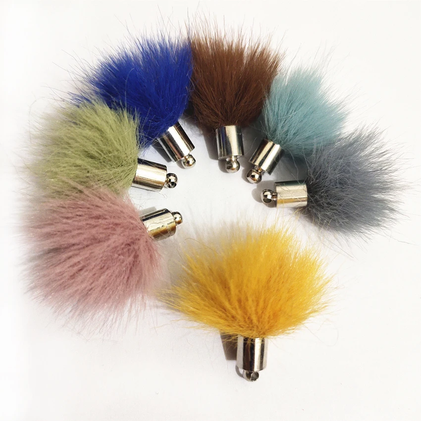 New Mini Fake Mink Fur Pom Pendant Copper Silver KC Gold Cap Pompon DIY Parts Jewelry Accessories Making For Chain Earring Shoes