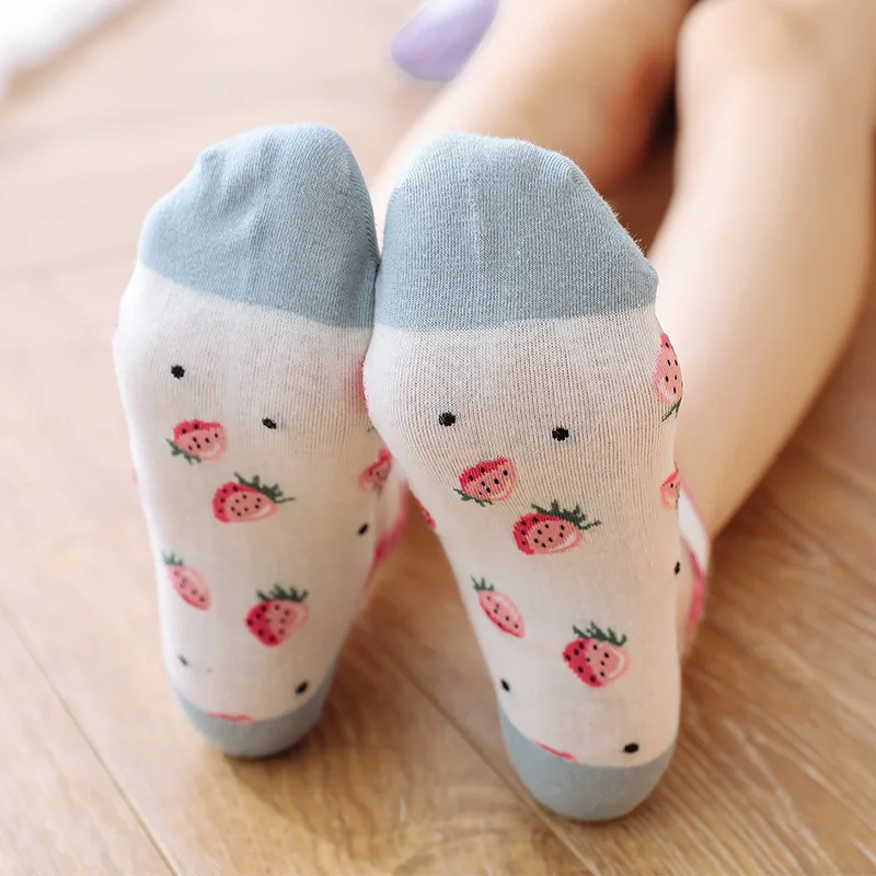 5 Pairs/Set Women Girls Summer Fruit Cartoon Short Stockings Cotton Bottom Crystal Silk Transparent Elastic Fashion Lace Socks